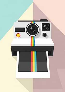 Retro Polaroid Camera with Rainbow Photo