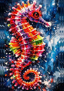 Great Art Vibrant Seahorse Painting