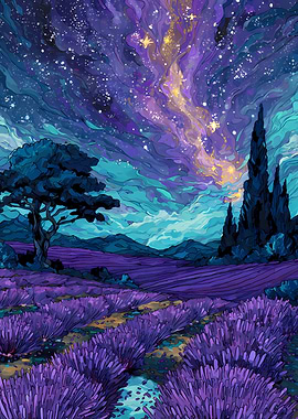Starry Night Lavender Field