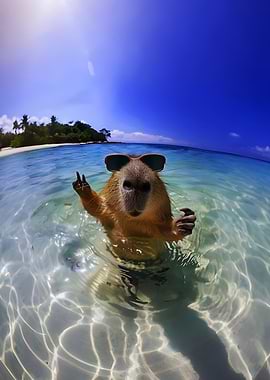 Capybara wearing sunglasses on vacation