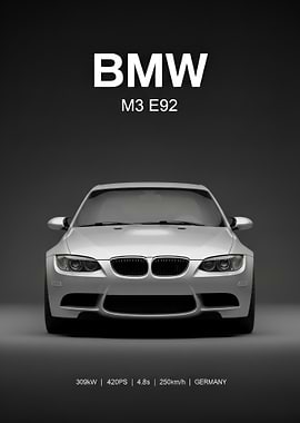 silver BMW M3 E92 Front View