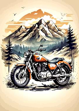 Motorcycle in Mountain Landscape