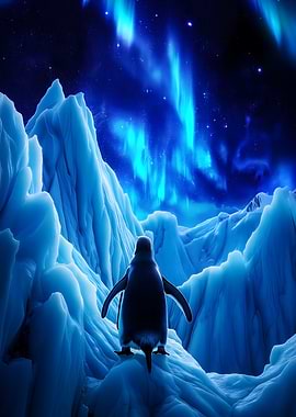 Penguin Under Aurora Borealis
