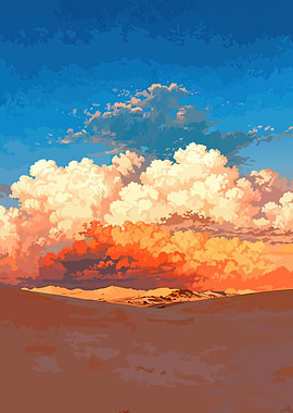 Sunset Clouds Over Desert Landscape