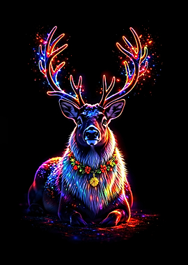 Great Art Neon Reindeer with Floral Wreath