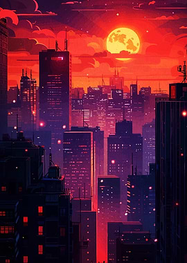 Cyberpunk Cityscape at Sunset
