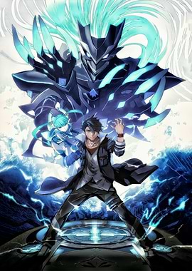 Anime characters with mecha and lightning