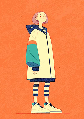Stylized illustration of a person in a coat