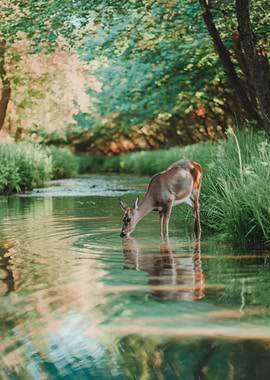 Deer drinking from a stream