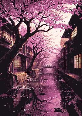 Pixel Art Cherry Blossom Canal