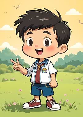 Cartoon Boy Giving Peace Sign