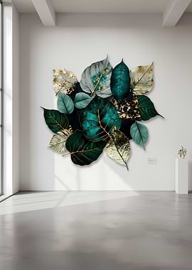 Emerald and Gold Leaf Wall Art