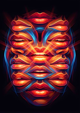Surreal Face with Multiple Lips