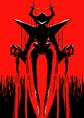 Dark Figure with Antlers on Red Background