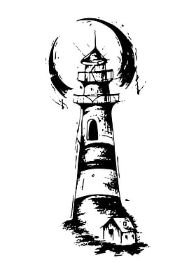 Lighthouse with Crescent Moon