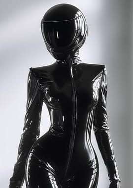 Sleek Black Latex Suit and Helmet
