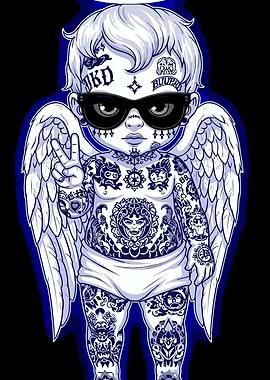 Tattooed Angel Baby with Sunglasses