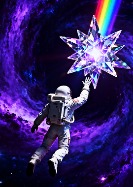 Astronaut Reaching for Crystal Star in Space