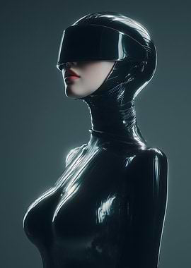Futuristic Woman in Black Latex Suit
