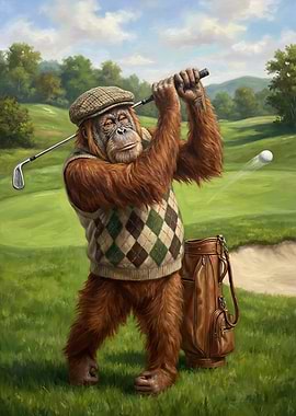 Orangutan playing golf