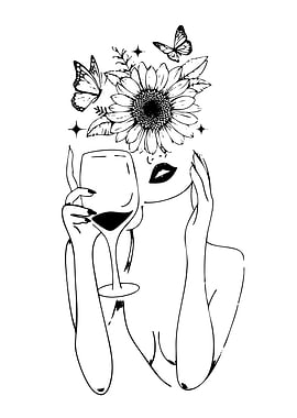 Woman with Sunflower and Wine