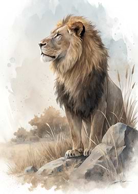 Majestic Lion in Watercolor