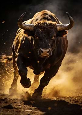 Charging Bull in Dust