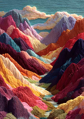 Embroidery Landscape of Colorful Mountains