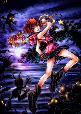 Kairi fighting Heartless with Keyblade