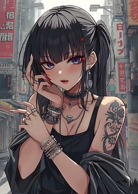 Anime Goth Girl in City Street