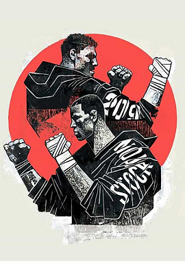 Boxers in front of a red circle