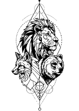 Geometric Animal Trio Tattoo Design