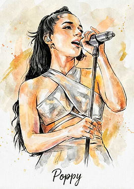 Poppy singing into microphone