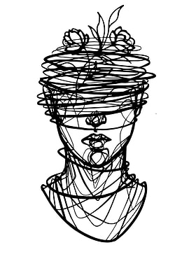 Abstract Face with Flowers Line Art