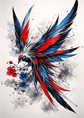 Patriotic Bird with Flowers