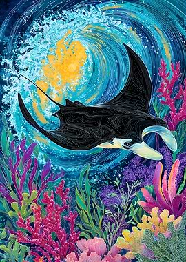 Manta Ray in Coral Reef