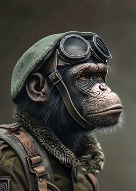 Chimpanzee Aviator in Military Gear