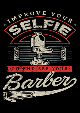 Improve Your Selfie Barber Poster, Vintage Barbershop Wall Art, Retro Haircut Print