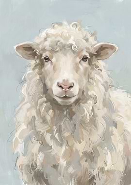 Fluffy Sheep on Pale Blue