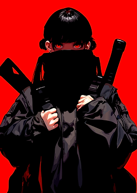 Anime Girl with Swords and Red Eyes