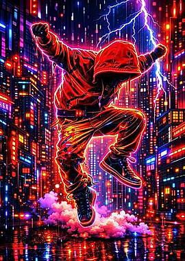 Neon Drenched Cityscape Dancer
