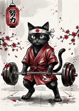 Black Cat Weightlifting with Japanese Elements