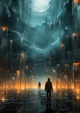 Futuristic City with Figures