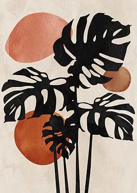 Monstera Leaves with Abstract Shapes
