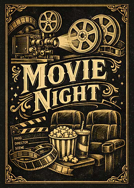 Movie Night Vintage Poster