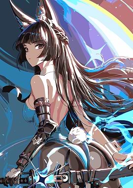 Anime Girl with Fox Ears and Sword