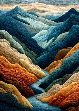 Textured Mountain Landscape with River