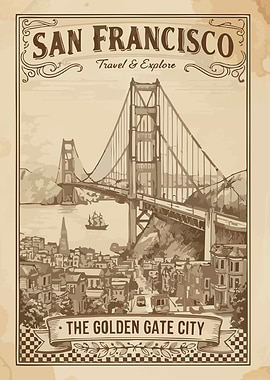 San Francisco Golden Gate City Vintage Poster