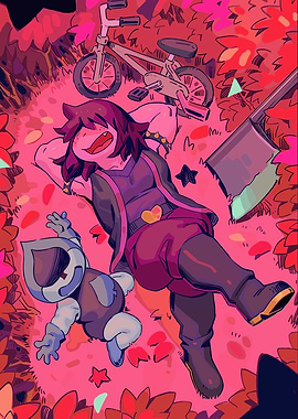 Deltarune Susie and Lancer relaxing with a bike