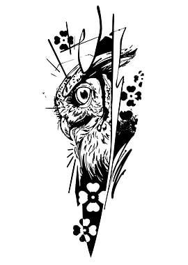 Black and White Owl Tattoo Design